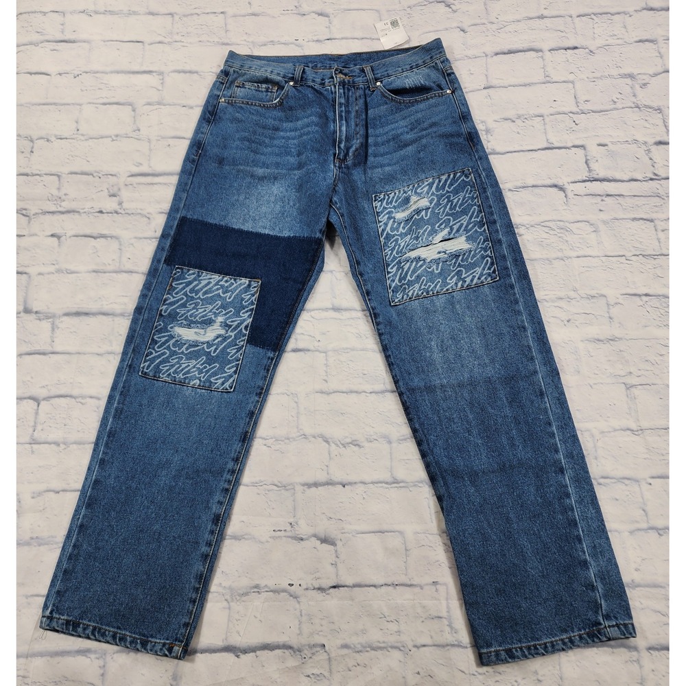 FUBU X Forever 21 MENS SIZE 33 Baggy Patches Distressed Jeans Streetwear VINTAGE